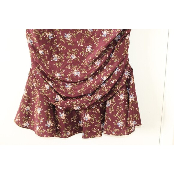 NWT Size 10 Veronica Beard Taras Floral-Print Ruched Silk Mini Skirt Merlot Ruff - Picture 7 of 8